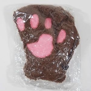 Bear Paw Pawprint Fingerless Plush Gloves Lt Brown